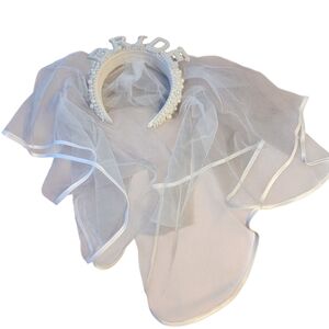White Bride Headband with Veil